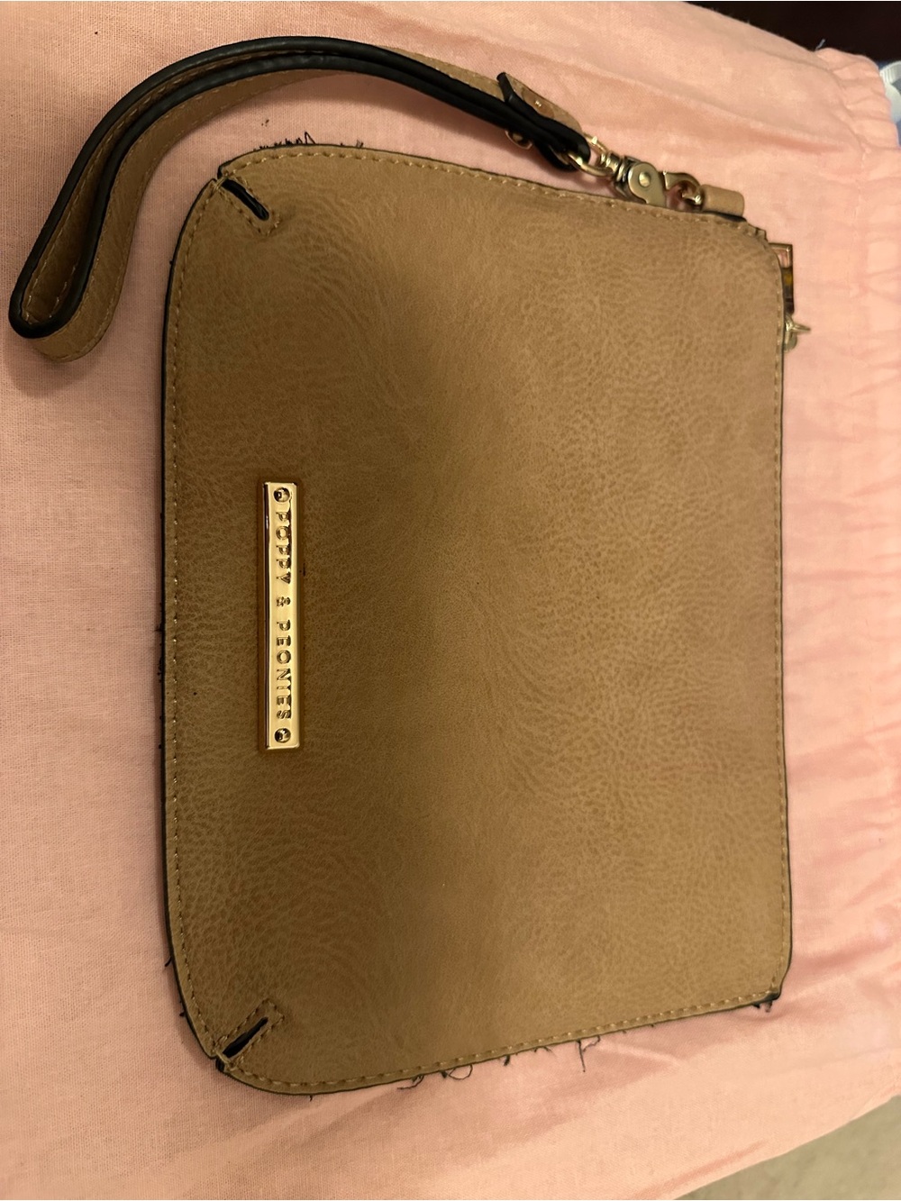 Poppy & Peonies Tan Wristlet Clutch with Gold Accent